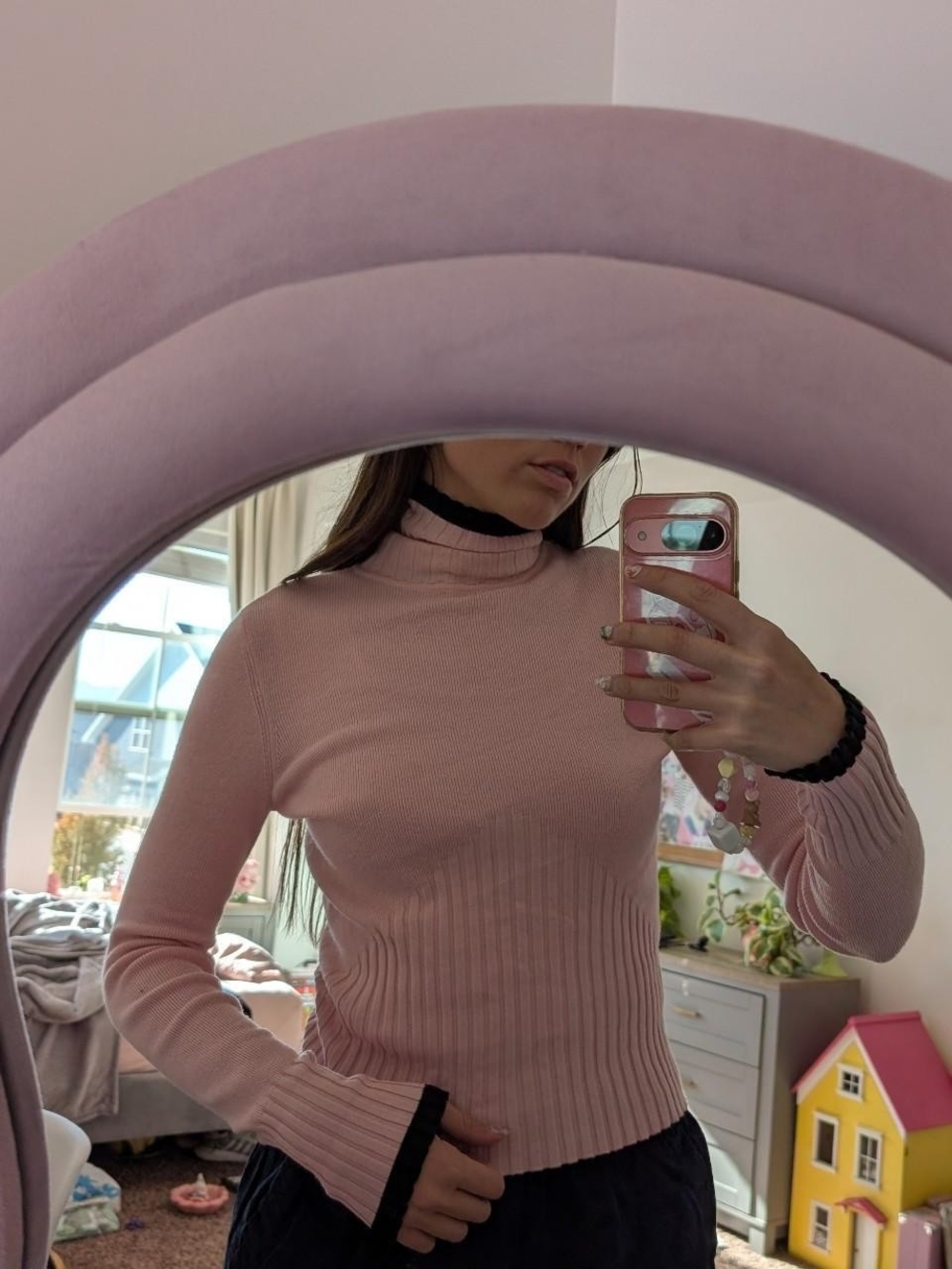 Worthington Pink Ribbed Turtleneck Sweater Size Small